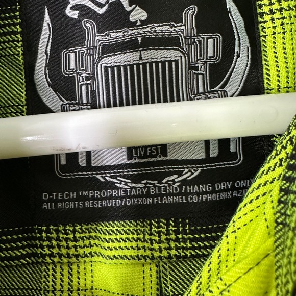 Dixxon Flannel Co The Lizard Shirt Men XL Neon Green Black Plaid Snap Up D-Tech - Picture 5 of 7